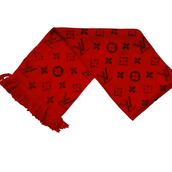 LOUIS VUITTON LV Classic Luxury Vintage Hot Red Monogram Scarf - Picture 1 of 16